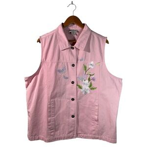 Fairy Cottagecore Baby Pink Embroidered Rhinestone Butterfly Jean Cotton Vest 1X